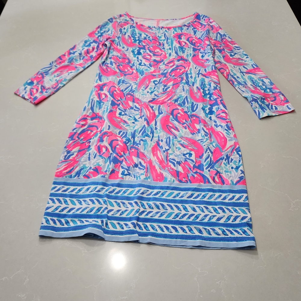 Lily Pulitzer blue and pink long sleeve shift Dress Size XS Marlow used Good